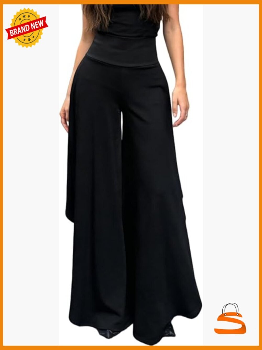 High Waist Ruffle Pants Asymmetrical Slit Wide Leg Flared Elegant Trousers